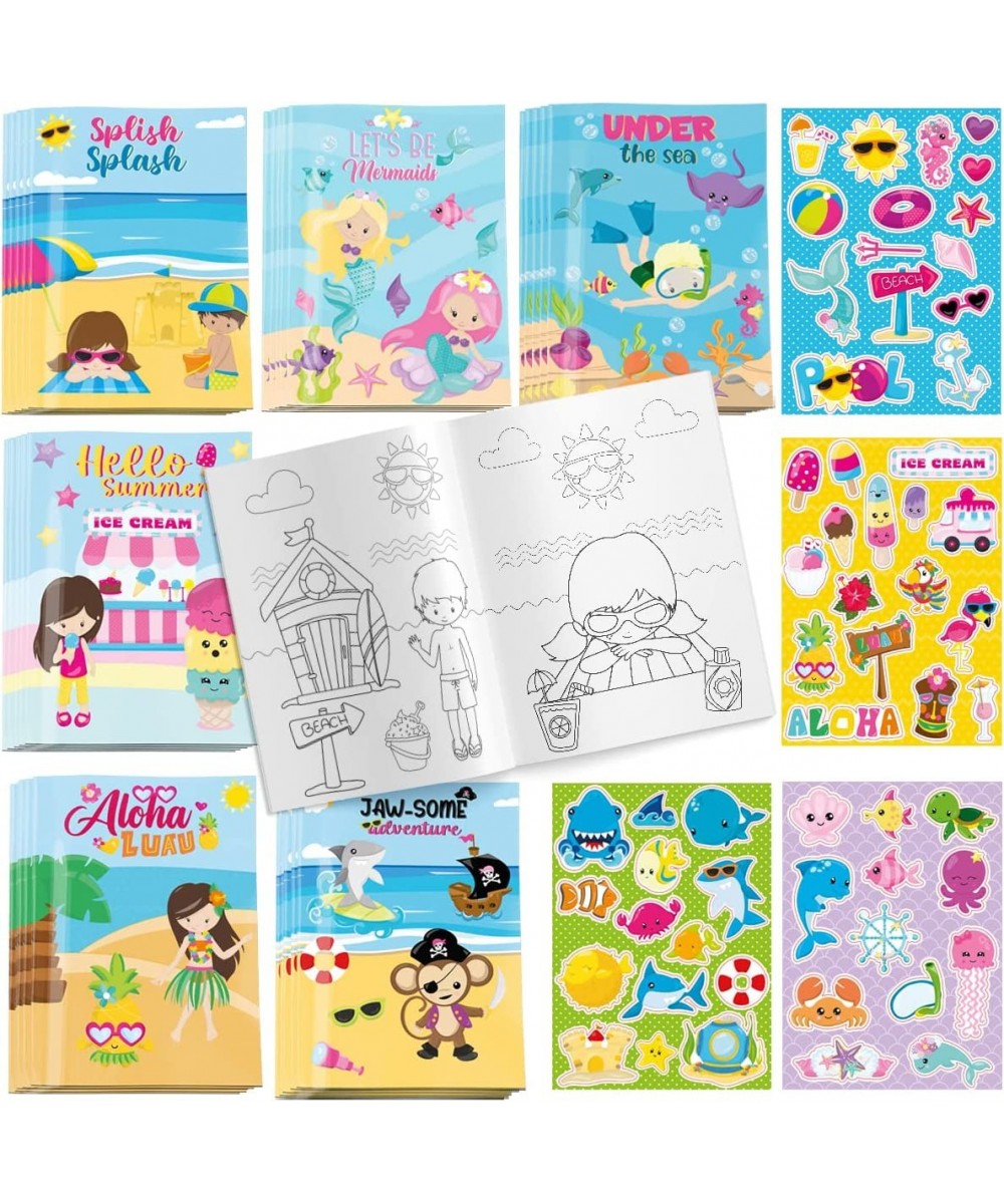 Summer Party Favor Coloring Books with Stickers 48 Bulk Pack Craft for Kids with Aloha Luau Ocean Animals Mermaid Pool Party ...