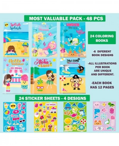 Summer Party Favor Coloring Books with Stickers 48 Bulk Pack Craft for Kids with Aloha Luau Ocean Animals Mermaid Pool Party ...