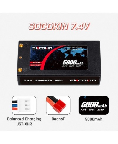 7.4V 2S Lipo Battery 5000mAh 100C Shorty Hard Case RC Battery with 4mm Bullet Deans Connector for RC 1/10 Scale Vehicles Car ...