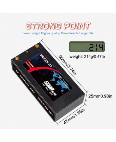 7.4V 2S Lipo Battery 5000mAh 100C Shorty Hard Case RC Battery with 4mm Bullet Deans Connector for RC 1/10 Scale Vehicles Car ...