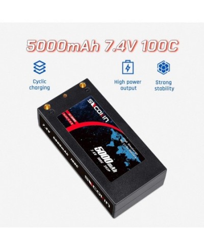 7.4V 2S Lipo Battery 5000mAh 100C Shorty Hard Case RC Battery with 4mm Bullet Deans Connector for RC 1/10 Scale Vehicles Car ...