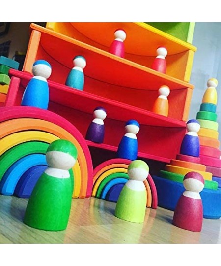 Rainbow '12 Friends' Set of Wooden Sorting & Matching Rainbow Peg Dolls with Rectangle Storage Tray $44.01 - Early Developmen...