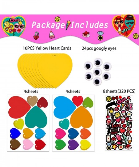 Valentines Craft Kits 16 Sets DIY Heart Crafts with Heart Stickers Valentines Day Craft Gifts for Kids Classroom School Excha...