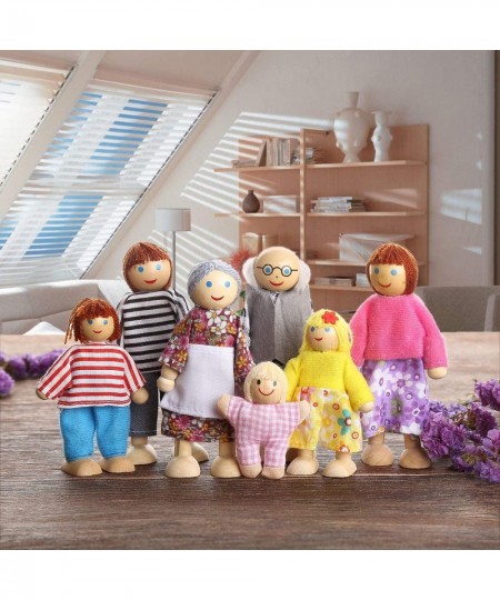 Lovely Happy Family Dolls Playset Wooden Figures Set of 7 People with DIY Horse for Kids Children Toddlers Dollhouse Pretend ...