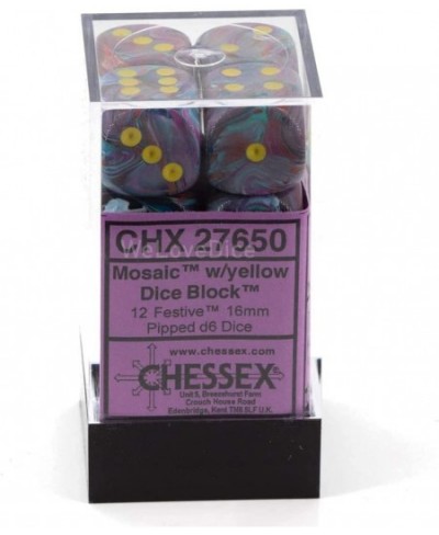 DND Dice Set-Chessex D&D Dice-16mm Festive Mosaic and Yellow Plastic Polyhedral Dice Set-Dungeons and Dragons Dice Includes 1...