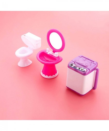 3 Pieces Mini Toilet Seat Washing Machine Sink Toy Doll House Furniture Miniature Bathroom Furniture Dollhouse Accessories $1...