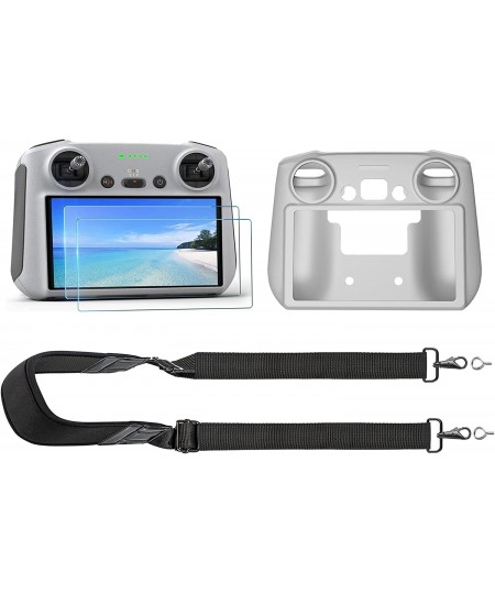 Mini 3 Pro RC Silicone Protective Cover + Tempered Glass Screen Protector (2pcs) + Neck Lanyard/Strap For DJI Mini 3 Pro Cont...