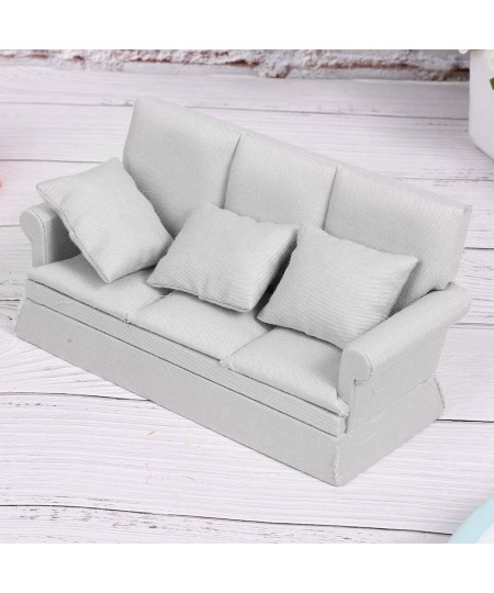 Miniature Dollhouse Sofa 1:12 Doll House Mini Sofa with 3Pcs Pillow DIY Dollhouse Living Room Furniture Wooden Doll House Dec...