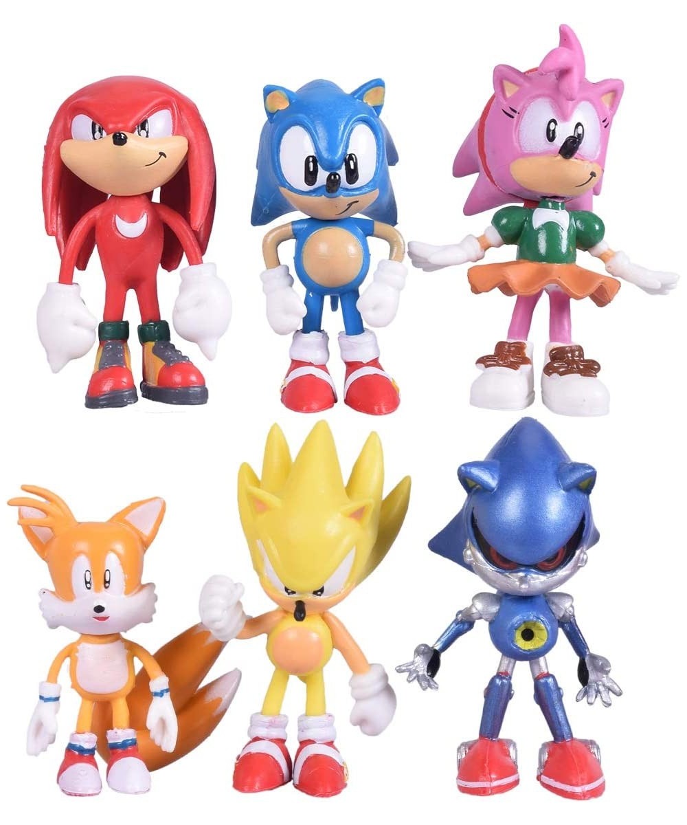 Set of 6pcs Sonic The Hedgehog Action Figures 5-7cm Tall Cake Toppers- Classic Sonic Amy Super Sonic Tails Metal Sonic and Kn...