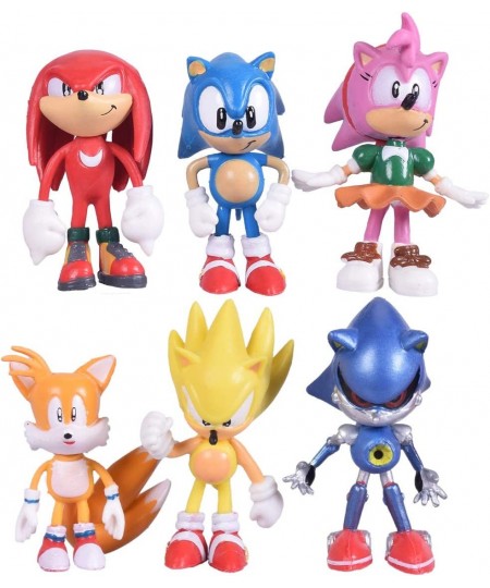 Set of 6pcs Sonic The Hedgehog Action Figures 5-7cm Tall Cake Toppers- Classic Sonic Amy Super Sonic Tails Metal Sonic and Kn...