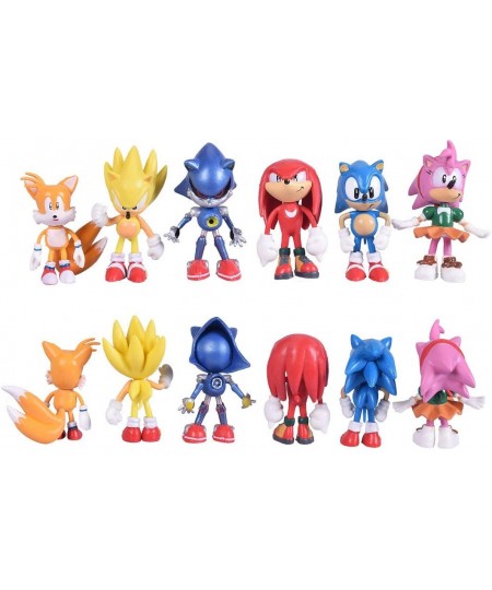 Set of 6pcs Sonic The Hedgehog Action Figures 5-7cm Tall Cake Toppers- Classic Sonic Amy Super Sonic Tails Metal Sonic and Kn...