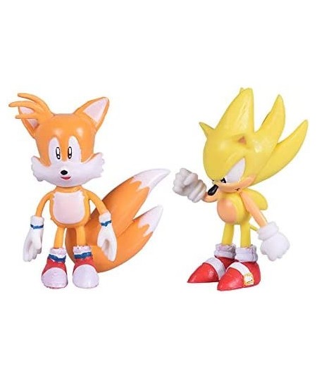 Set of 6pcs Sonic The Hedgehog Action Figures 5-7cm Tall Cake Toppers- Classic Sonic Amy Super Sonic Tails Metal Sonic and Kn...