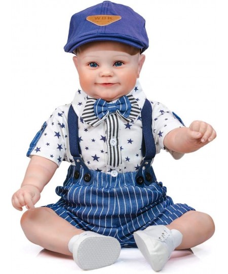 Reborn Baby Doll Boy Clothes 24 Inch Blue Gentleman Jumpsuit Shorts Outfit Accessories 3 pcs Sets Fit 22-24 Inch Newborn Doll...