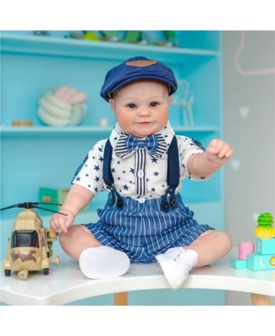 Reborn Baby Doll Boy Clothes 24 Inch Blue Gentleman Jumpsuit Shorts Outfit Accessories 3 pcs Sets Fit 22-24 Inch Newborn Doll...