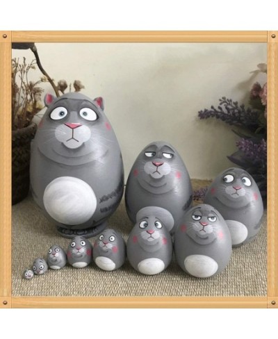 Animal Nesting Dolls Set 10 Pcs Matryoshka Wooden Stacking Nested Handmade Toy for Kids Children Christmas (Color : Multicolo...