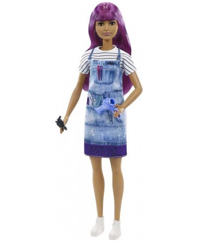 Salon Stylist Doll (12-in) with Purple Hair Tie-dye Smock Striped Tee Blow Dryer & Comb Accessories Great Gift for Ages 3 Yea...