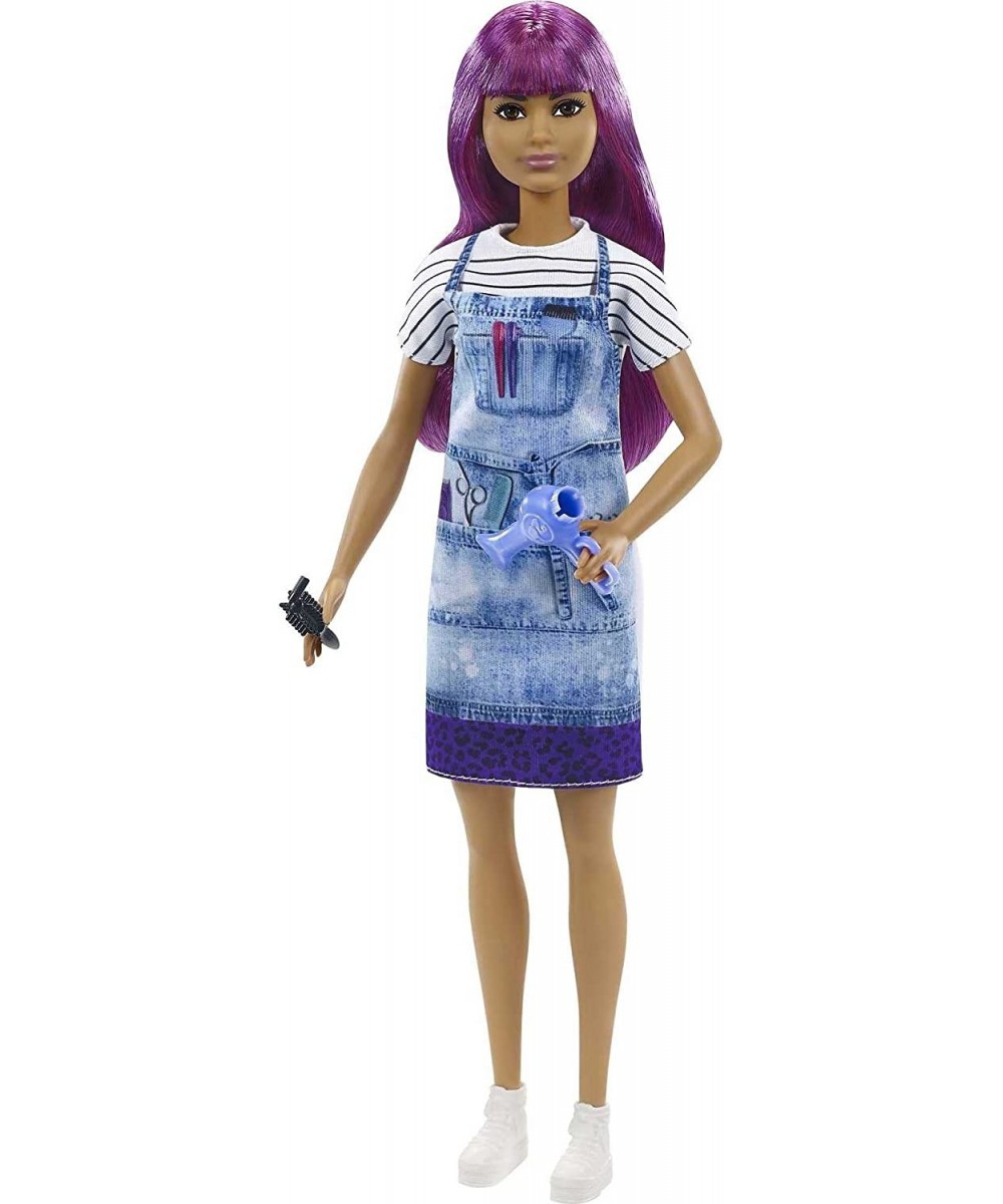 Salon Stylist Doll (12-in) with Purple Hair Tie-dye Smock Striped Tee Blow Dryer & Comb Accessories Great Gift for Ages 3 Yea...