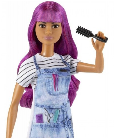 Salon Stylist Doll (12-in) with Purple Hair Tie-dye Smock Striped Tee Blow Dryer & Comb Accessories Great Gift for Ages 3 Yea...