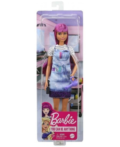 Salon Stylist Doll (12-in) with Purple Hair Tie-dye Smock Striped Tee Blow Dryer & Comb Accessories Great Gift for Ages 3 Yea...