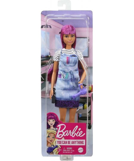 Salon Stylist Doll (12-in) with Purple Hair Tie-dye Smock Striped Tee Blow Dryer & Comb Accessories Great Gift for Ages 3 Yea...