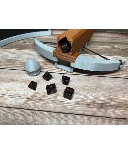 Crossbow Dice Roller - (Dark Brown) - (Random 7PCS D20 Dice Set Included) - Tabletop RPG - Dice Holder - Dice Popper - Dice T...