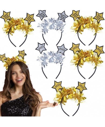 6Pcs 2022 Happy New Year Headwear Glitter Star Headband Golden Silver Headwear New Years Eve Party Supplies Pet Headband Cosp...