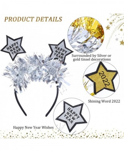 6Pcs 2022 Happy New Year Headwear Glitter Star Headband Golden Silver Headwear New Years Eve Party Supplies Pet Headband Cosp...