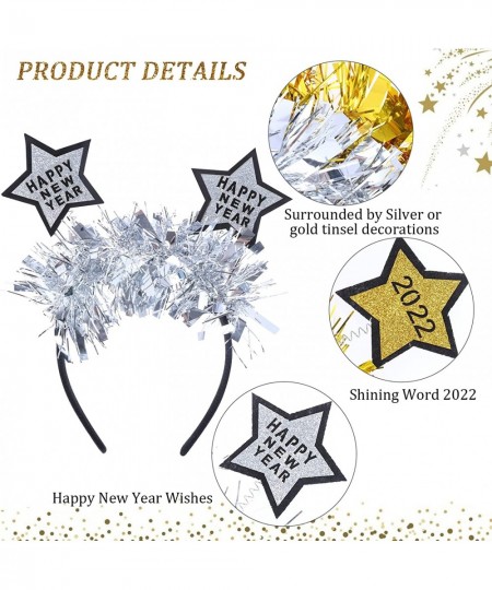 6Pcs 2022 Happy New Year Headwear Glitter Star Headband Golden Silver Headwear New Years Eve Party Supplies Pet Headband Cosp...