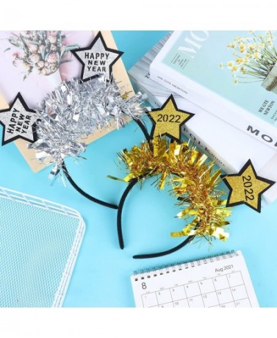 6Pcs 2022 Happy New Year Headwear Glitter Star Headband Golden Silver Headwear New Years Eve Party Supplies Pet Headband Cosp...