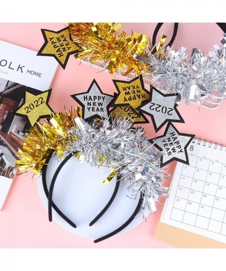 6Pcs 2022 Happy New Year Headwear Glitter Star Headband Golden Silver Headwear New Years Eve Party Supplies Pet Headband Cosp...