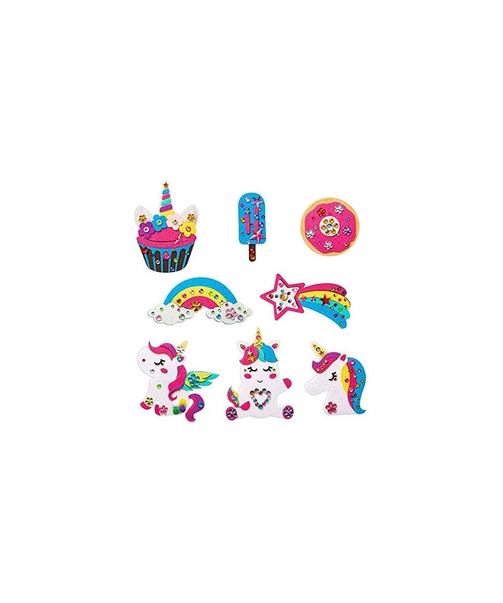 8Pcs Unicorn Fridge Magnets Craft Kit Felt Cloth Handicrafts Including Cupcake Rainbow Doughnut Star Ice Pop Theme Parent-Kid...