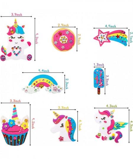 8Pcs Unicorn Fridge Magnets Craft Kit Felt Cloth Handicrafts Including Cupcake Rainbow Doughnut Star Ice Pop Theme Parent-Kid...