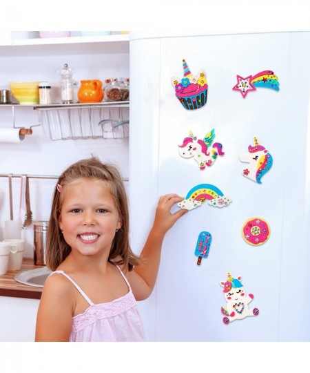 8Pcs Unicorn Fridge Magnets Craft Kit Felt Cloth Handicrafts Including Cupcake Rainbow Doughnut Star Ice Pop Theme Parent-Kid...