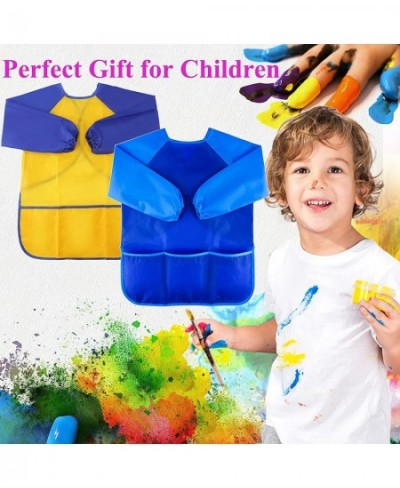 2 Pack Kids Art Smocks Children Painting Aprons Long Sleeve Kids Smock with 3 Pockets Toddler Smocks Gifts for Art Craft Cook...