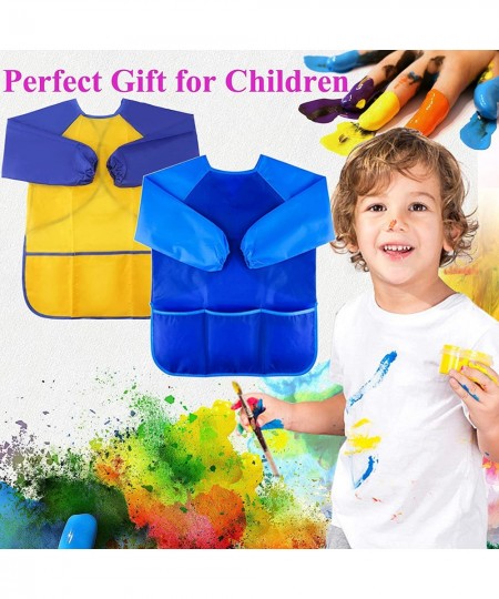 2 Pack Kids Art Smocks Children Painting Aprons Long Sleeve Kids Smock with 3 Pockets Toddler Smocks Gifts for Art Craft Cook...