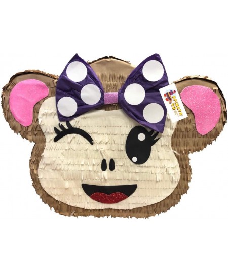 APINATA4U Girly Monkey Emoticon Pinata with Purple Bow and Winking Eye $65.37 - Piñatas