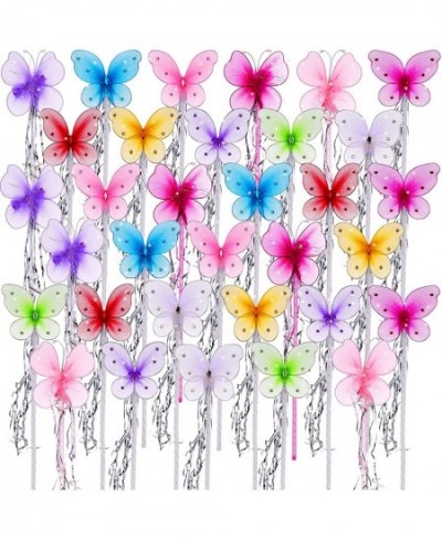 33 Pcs Fairy Wand Butterfly Wands Glitter Wand with Ribbon Colorful Princess Wands Tea Party Supplies for Halloween Cosplay C...