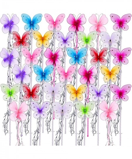 33 Pcs Fairy Wand Butterfly Wands Glitter Wand with Ribbon Colorful Princess Wands Tea Party Supplies for Halloween Cosplay C...