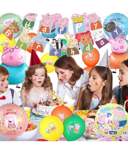 36Pcs Pig Birthday Balloons Pig Birthday Party Supplies Include Happy Birthday Banner Mom and Dad Latex Balloons Banners $17....