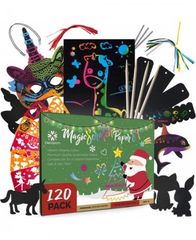 Kids Rainbow Scratch Paper Art - 120 Set Cool Black Scratch Off Art Drawing Supplies Kit for Kids - Boy or Girl Popular Craft...