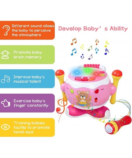 Baby Drum Set Kids Drum Set with Microphpne&Lights Baby Drums Toy for Girls Little Piano Keyboard Toy for Infant Music Drum T...