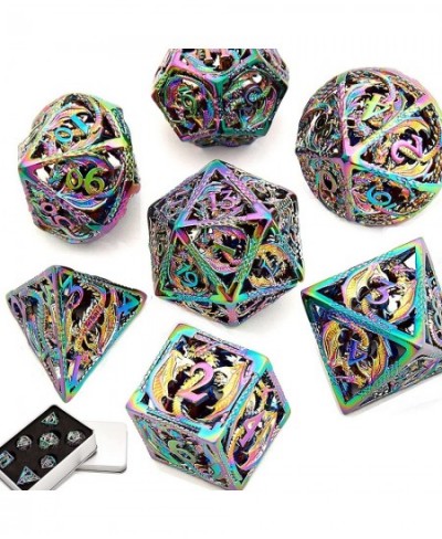 Dragon Pattern Hollow Metal DND Game Dice 7Pcs Set and with Metal Box Gifts for Dungeons and Dragons RPG MTG Table Games D&D ...