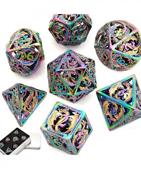 Dragon Pattern Hollow Metal DND Game Dice 7Pcs Set and with Metal Box Gifts for Dungeons and Dragons RPG MTG Table Games D&D ...