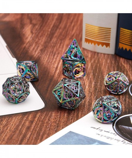 Dragon Pattern Hollow Metal DND Game Dice 7Pcs Set and with Metal Box Gifts for Dungeons and Dragons RPG MTG Table Games D&D ...