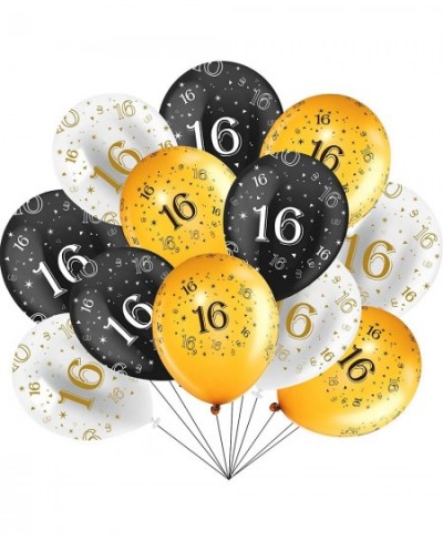 16th Latex Balloons Birthday Party Decorations Gold Black White Sweet 16 Balloons Party Supplies for Boys Girls Indoor Outdoo...