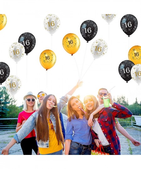 16th Latex Balloons Birthday Party Decorations Gold Black White Sweet 16 Balloons Party Supplies for Boys Girls Indoor Outdoo...