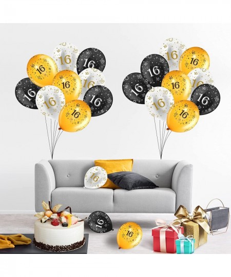 16th Latex Balloons Birthday Party Decorations Gold Black White Sweet 16 Balloons Party Supplies for Boys Girls Indoor Outdoo...