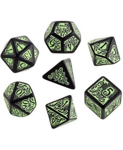 Q WORKSHOP Call Of Cthulhu black & green RPG Ornamented Dice Set 7 Polyhedral Pieces $30.18 - Game Accessories