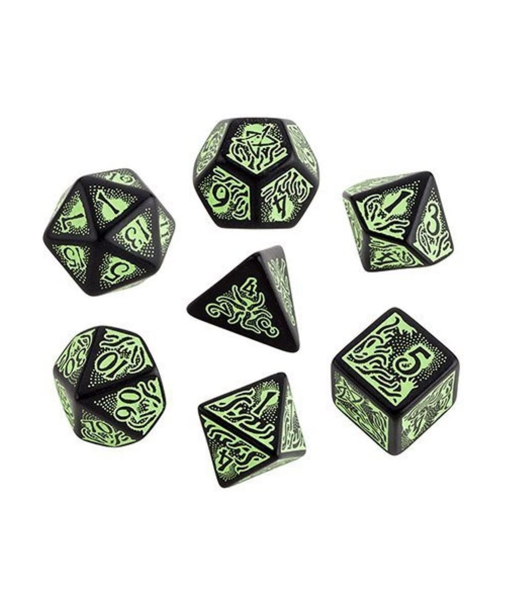 Q WORKSHOP Call Of Cthulhu black & green RPG Ornamented Dice Set 7 Polyhedral Pieces $30.18 - Game Accessories