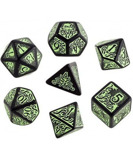 Q WORKSHOP Call Of Cthulhu black & green RPG Ornamented Dice Set 7 Polyhedral Pieces $30.18 - Game Accessories